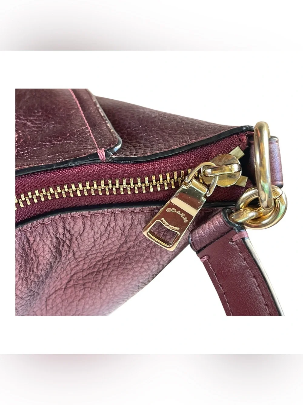 ⭐️ Coach Elle Hobo Metallic Cherry Burgundy Wine Leather Bag F87825 🍁 🍂 🍃